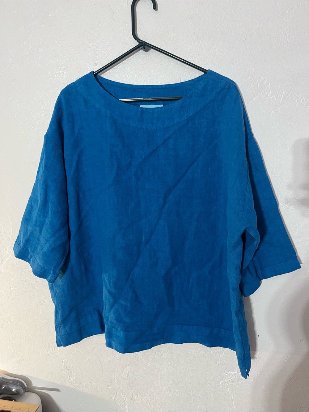 Bryn Walker Cobalt Royal Relaxed Blue 100% Linen Boatneck Oversized Top USA Made - Picture 9 of 14